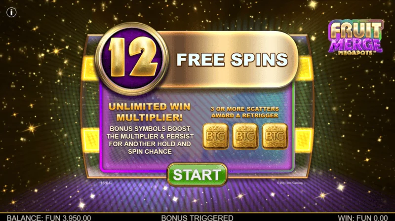Fruit Merge Megapots – Free Spins paleidimas